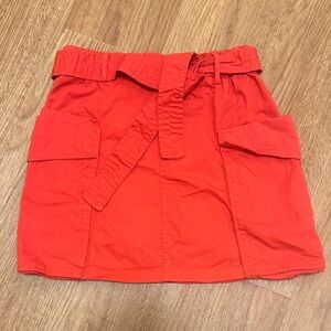 Zara Girls Size 10 Red Cargo Skirt Pockets Casual 100% Cotton Casual Tie Waist